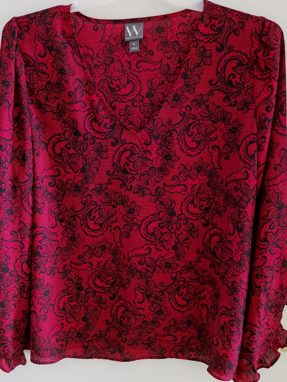 Worthington Red Floral V-Neck Blouse